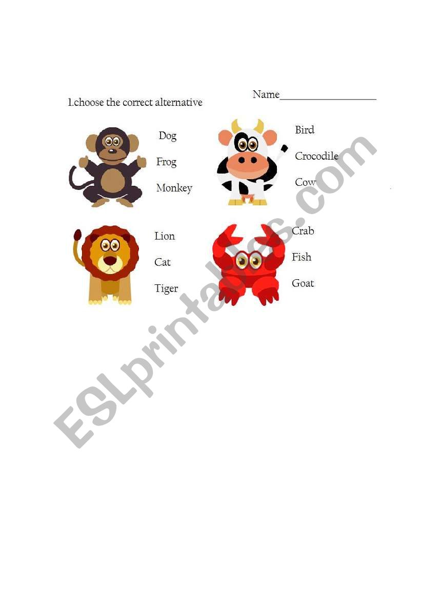 choose the animals worksheet