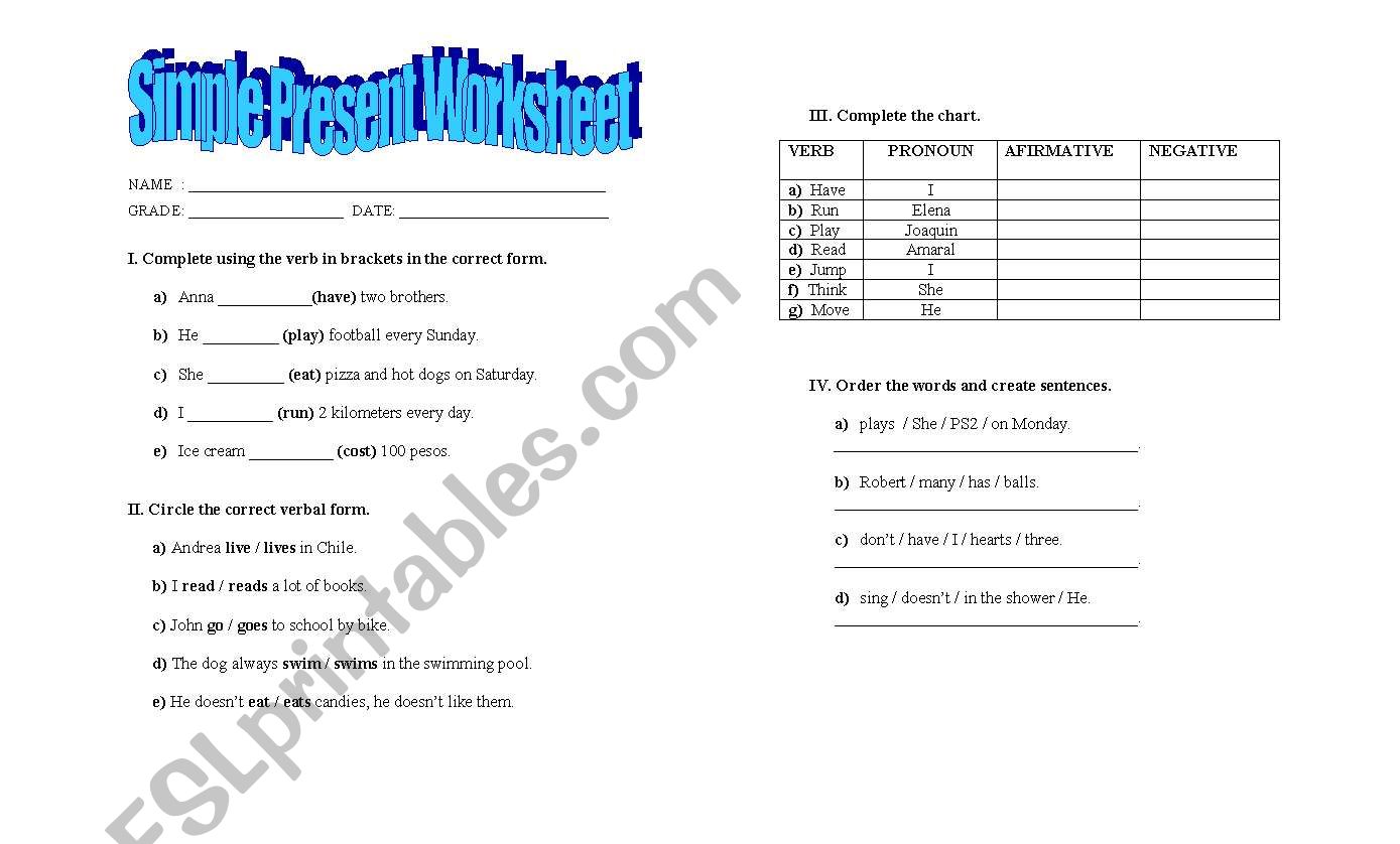 simple present worksheet