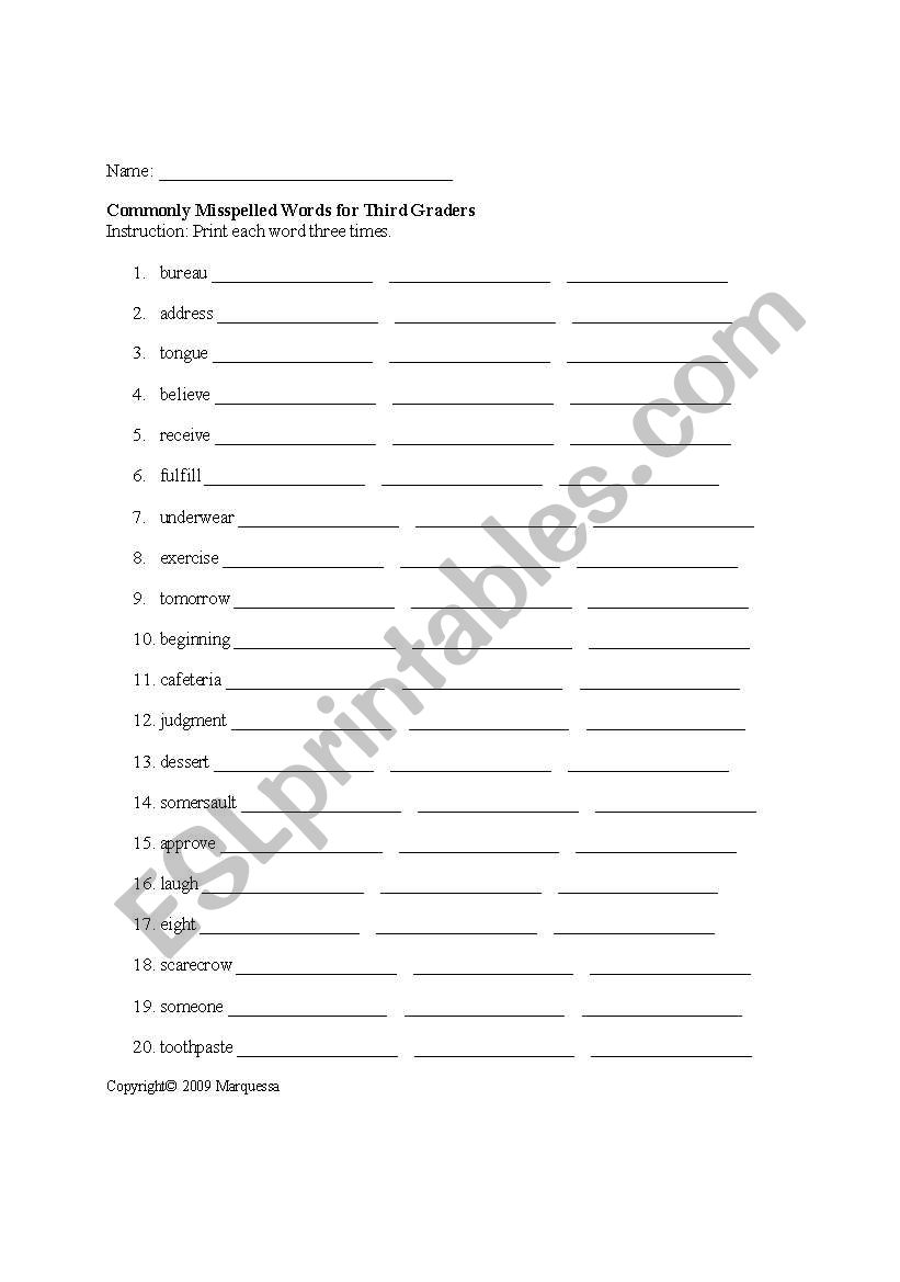 english-worksheets-commonly-misspelled-words-for-third-graders