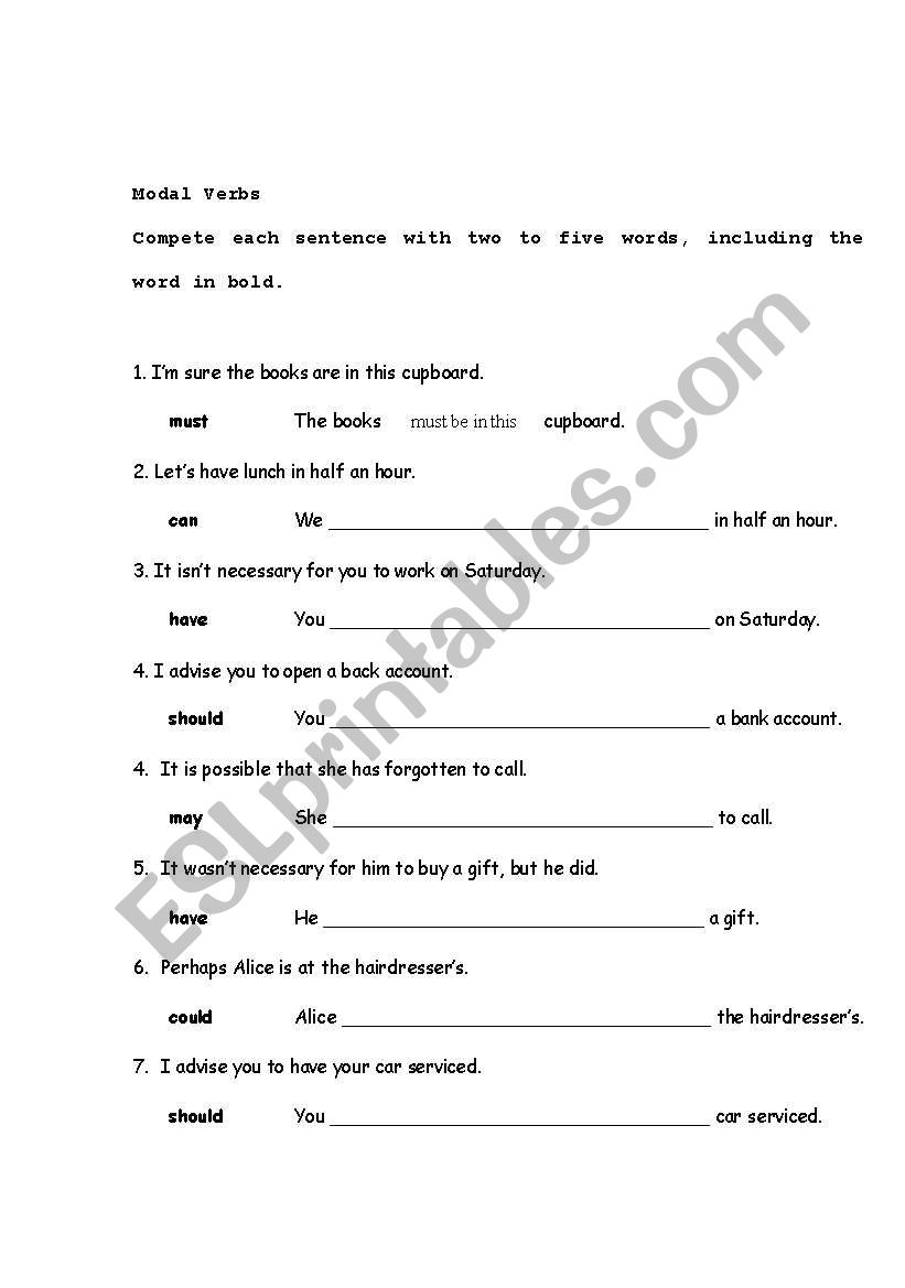 Modal Verbs (Part 3) worksheet