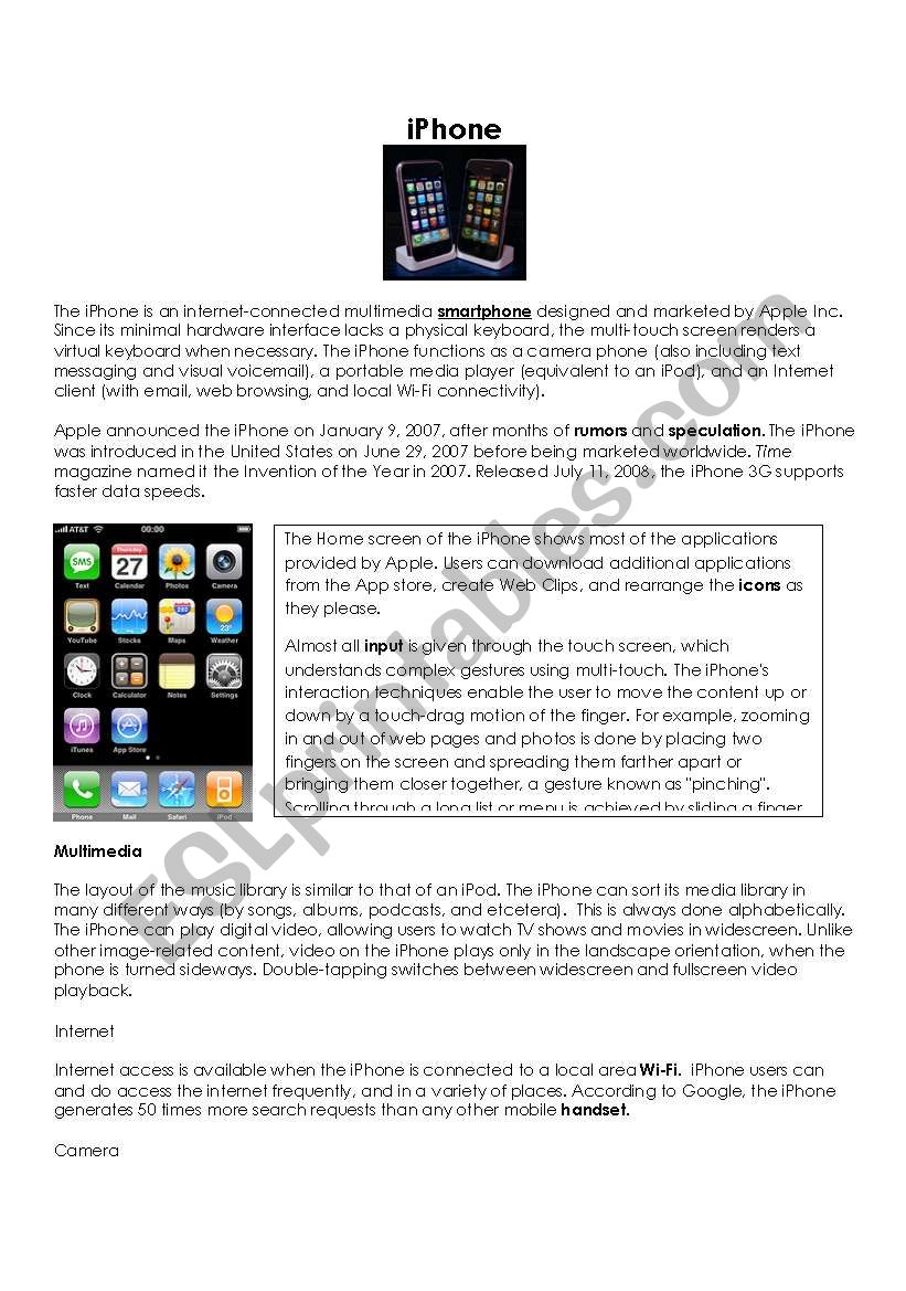 iPhone worksheet