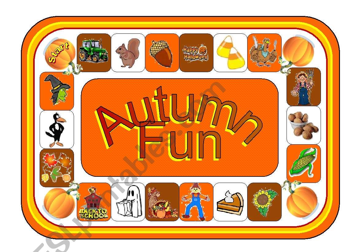Autumn Fun Game Board (with Clip-Art, Greyscale Version Included)(Part 2 of a Set of 4 Seasons Games)
