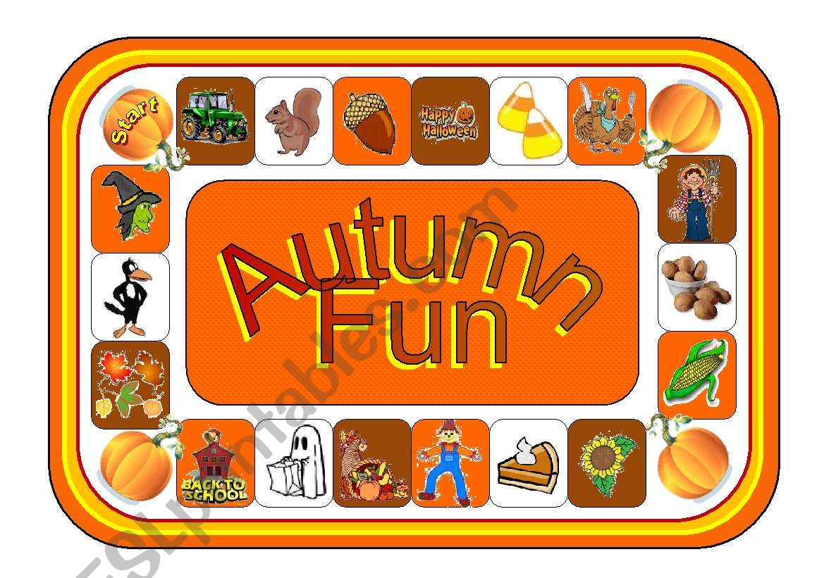 Autumn Fun Game Board (with ClipArt, Greyscale Version Included)(Part