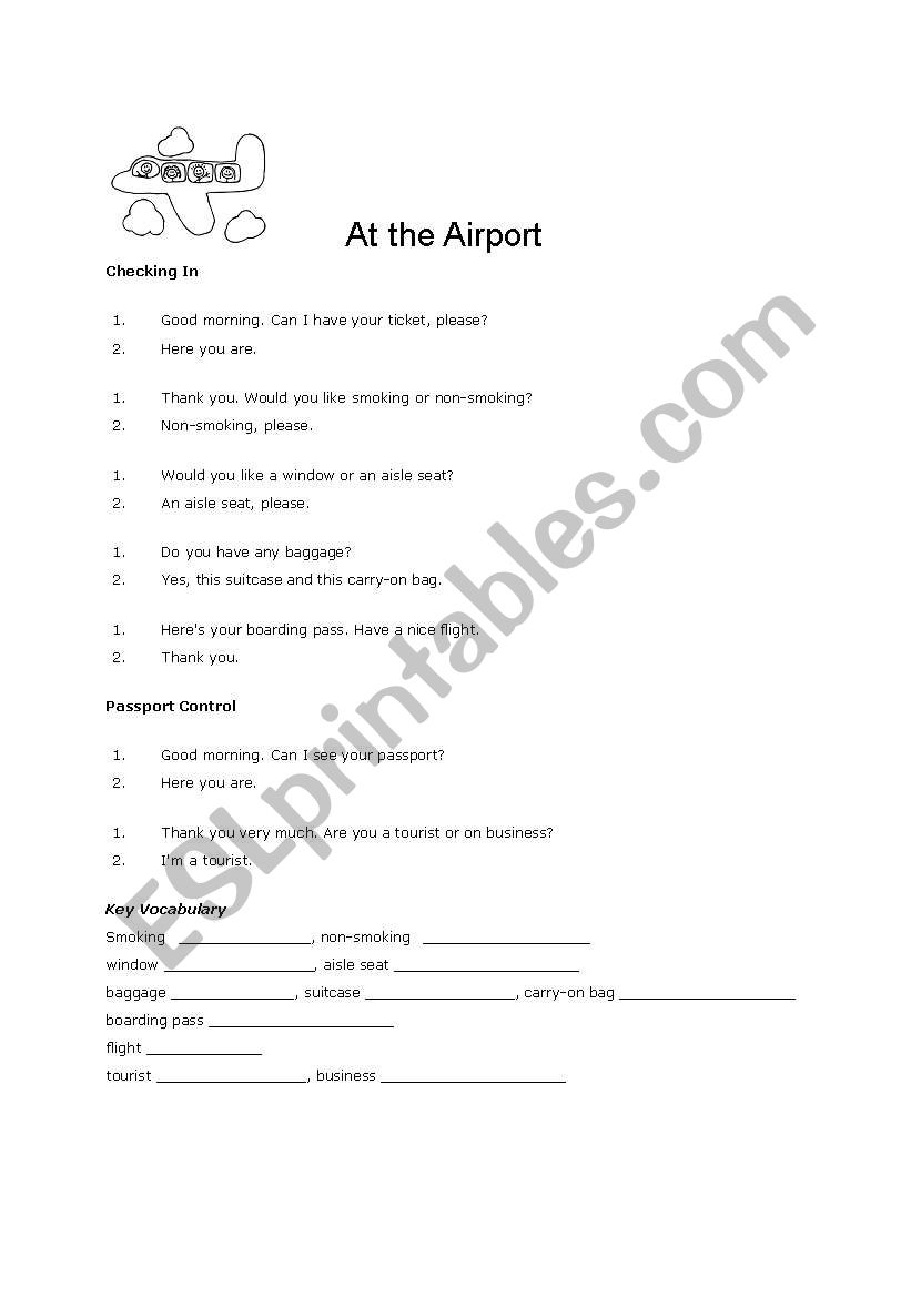 At the airport worksheet