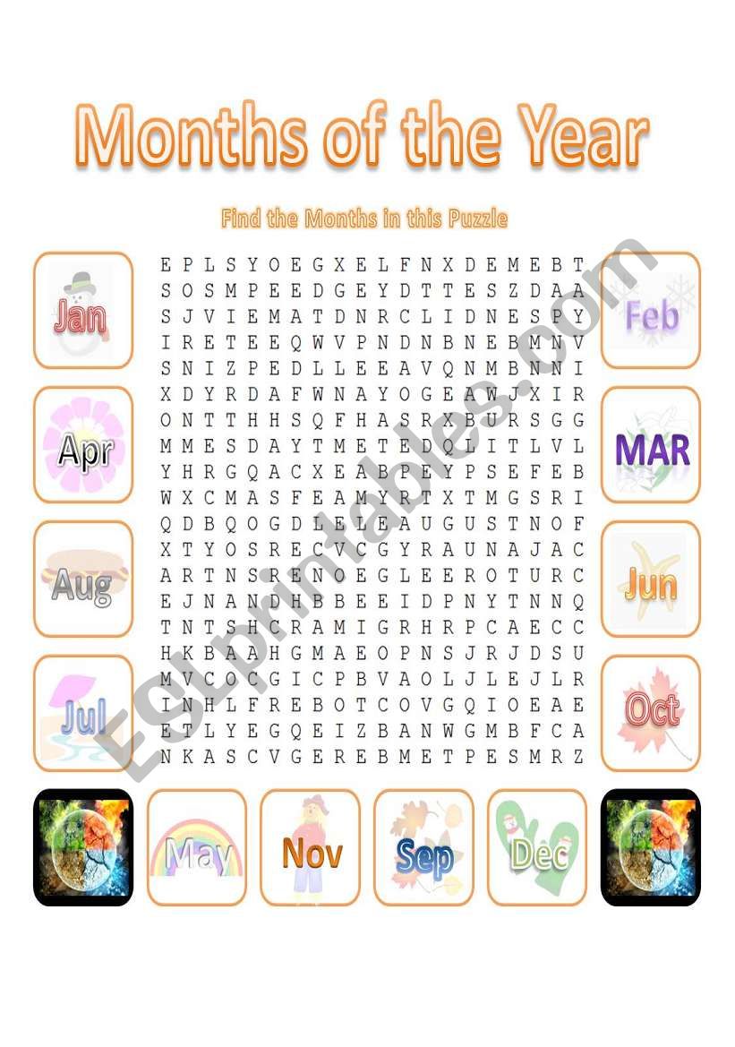 Months Wordsearch worksheet