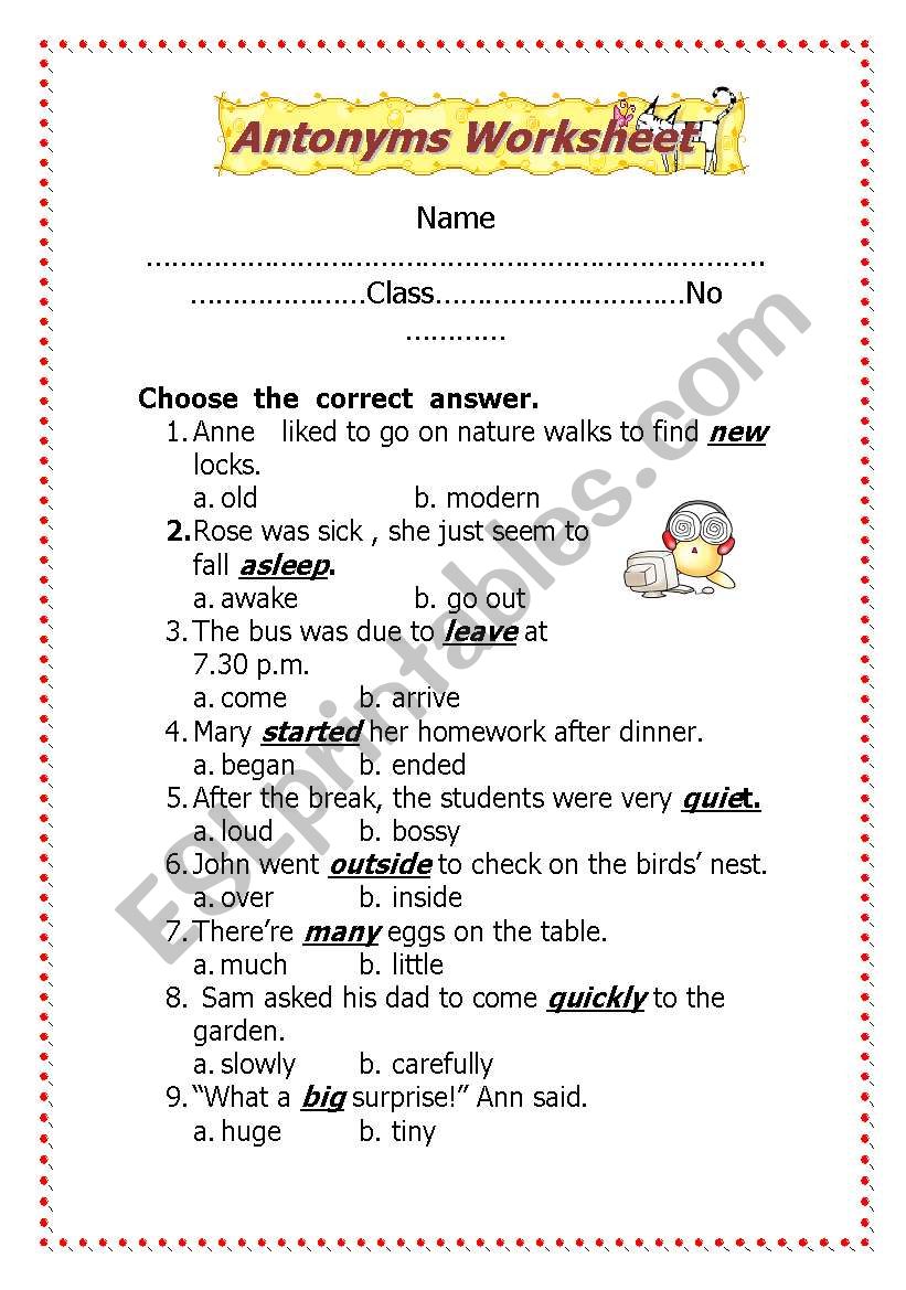 Antonyms  worksheet