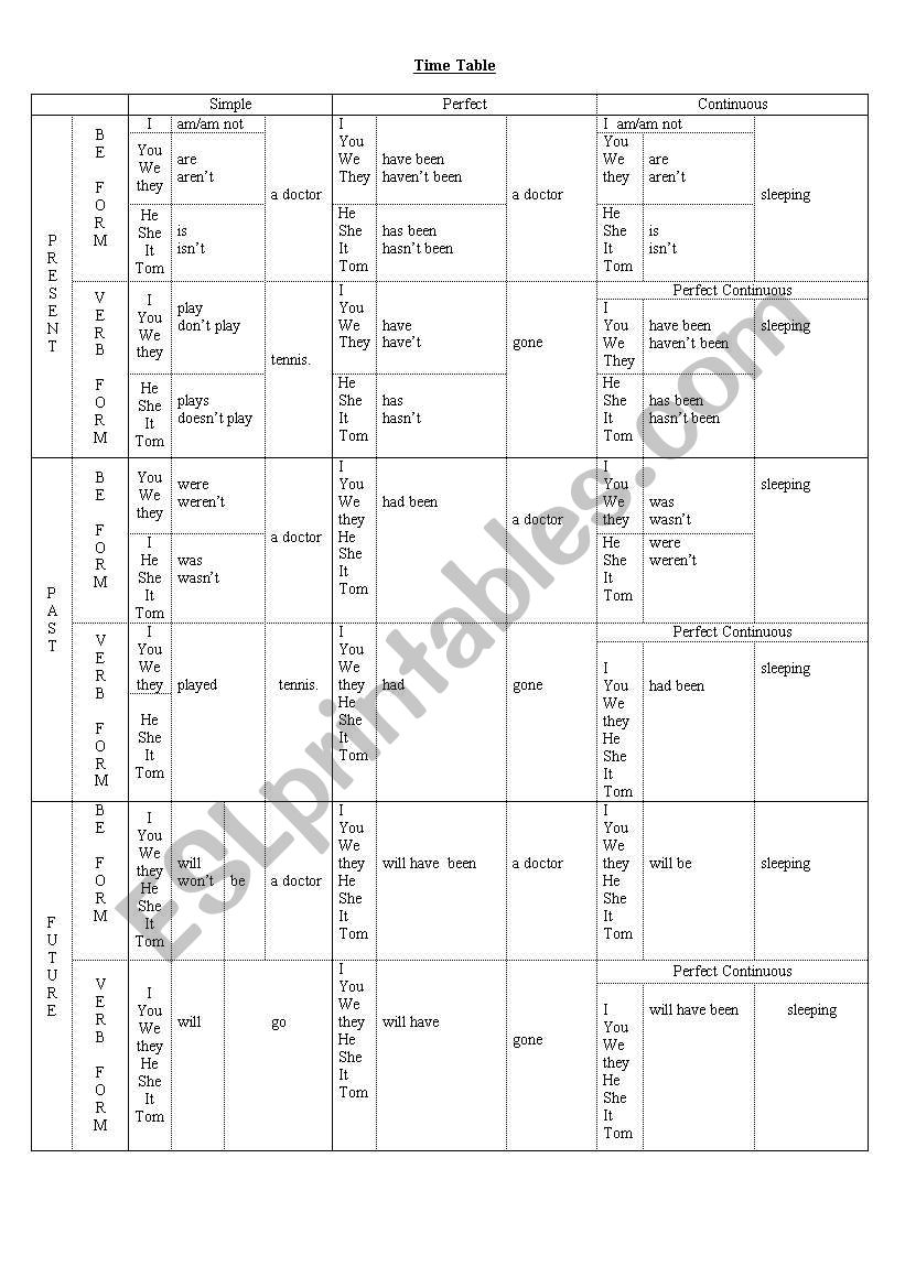 time table worksheet