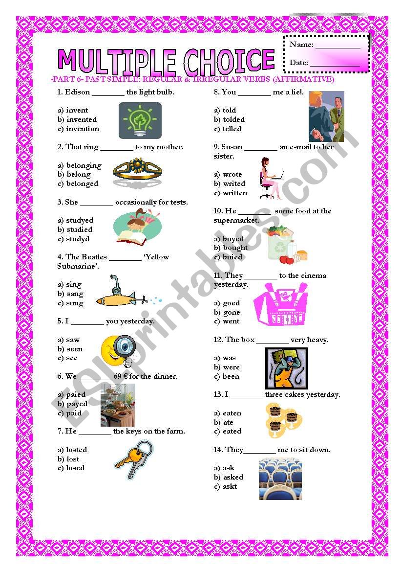 Multiple Choice - Part 6 - Past Simple - Affirmative (Part 1 of 2)