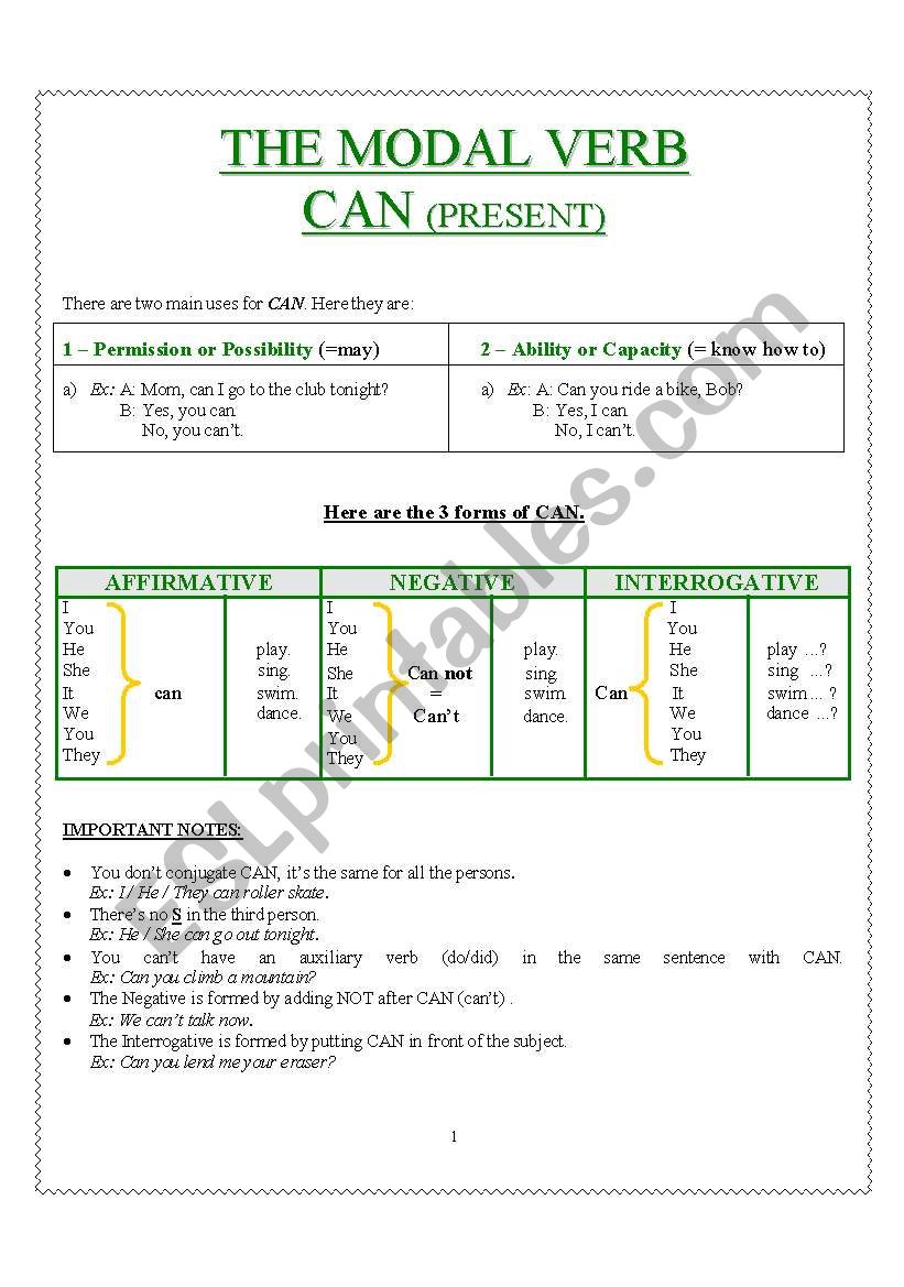 The modal ver -- CAN worksheet