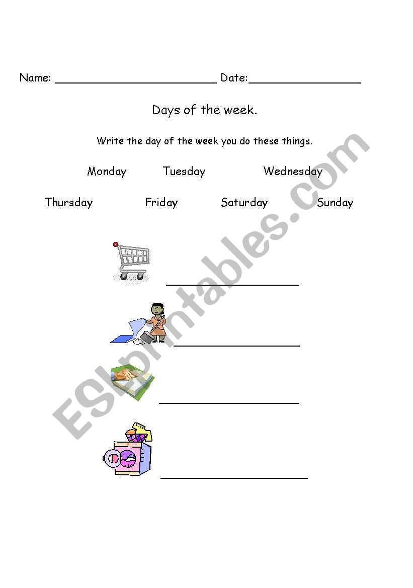 Days of the week - Activities worksheet