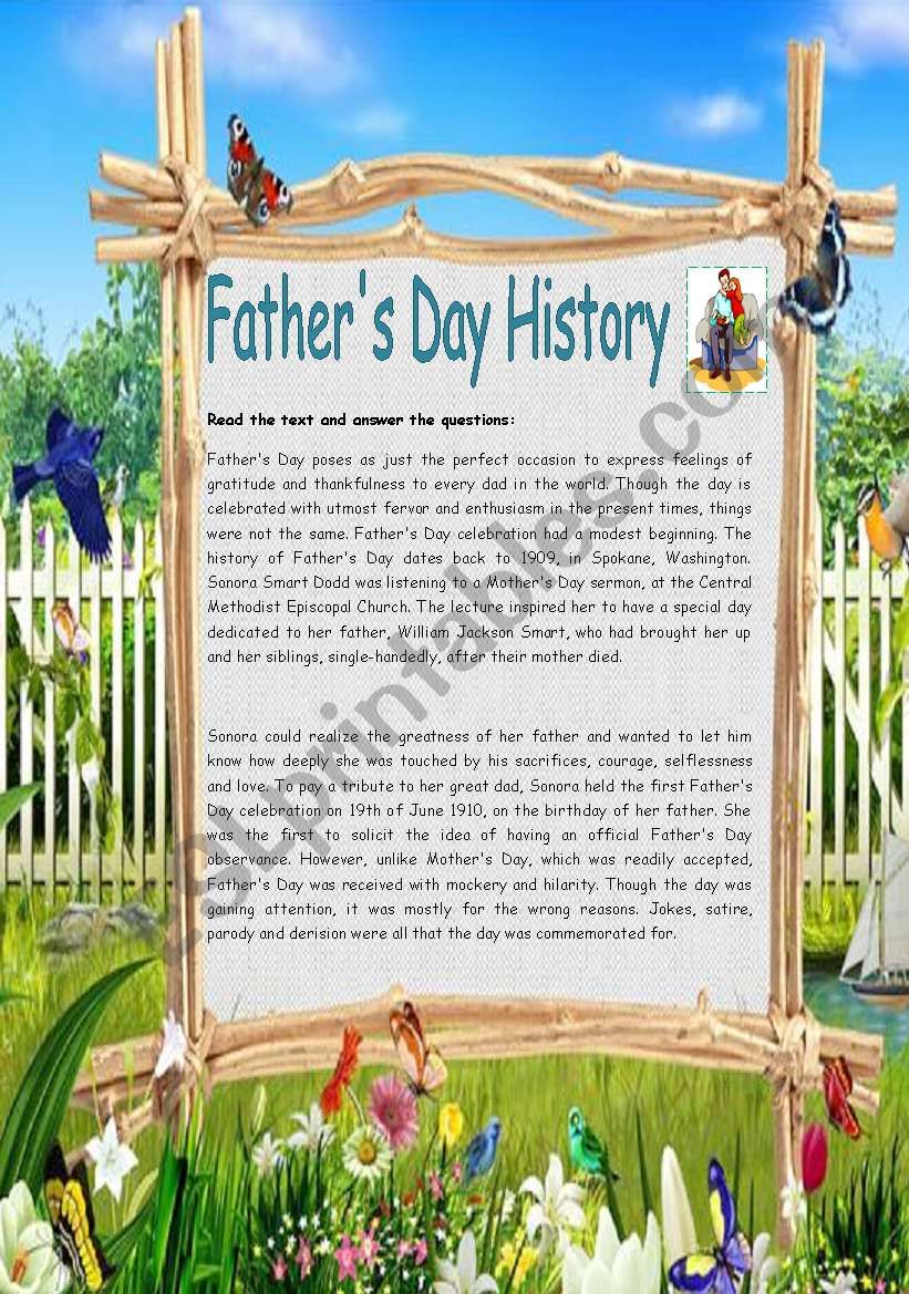 Fathers Day History worksheet
