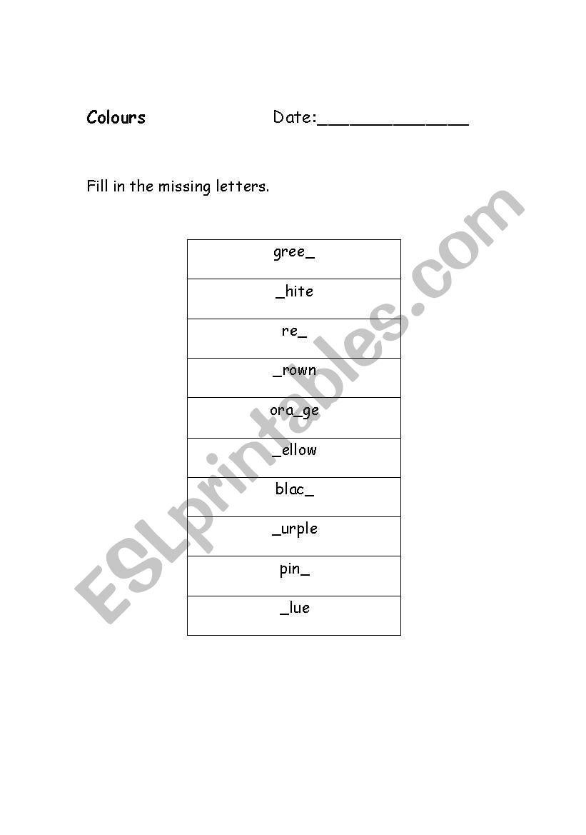 Colours worksheet