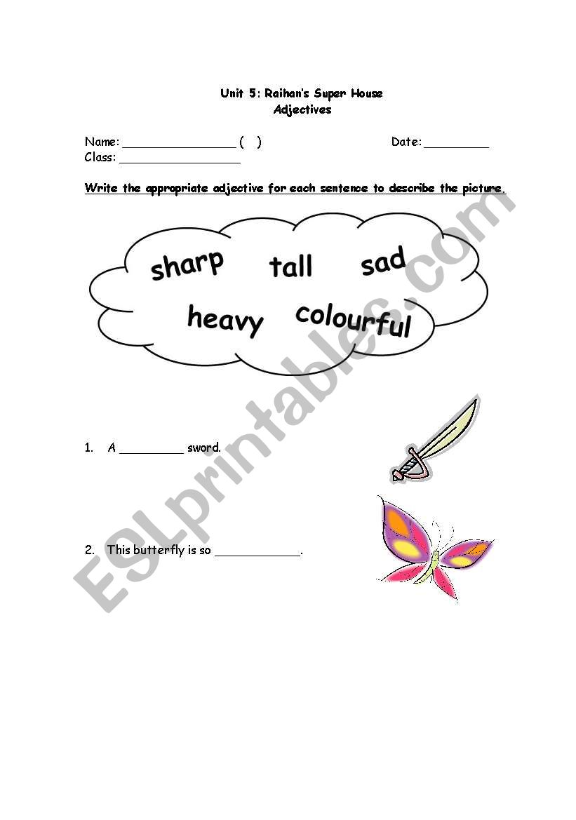 Adjectives worksheet worksheet