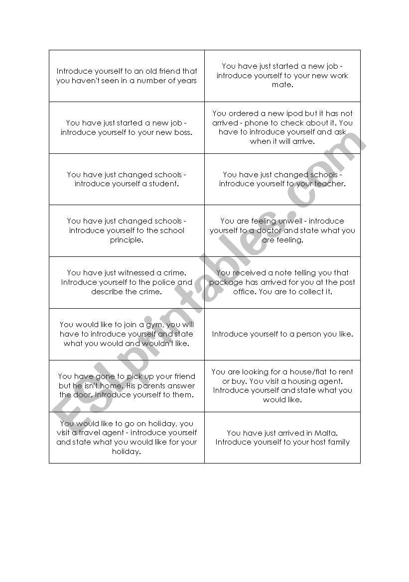 introductions worksheet
