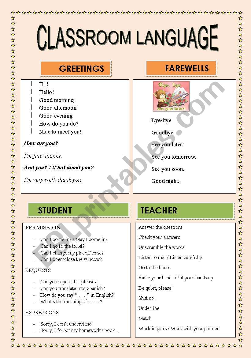 Classroom Language worksheet