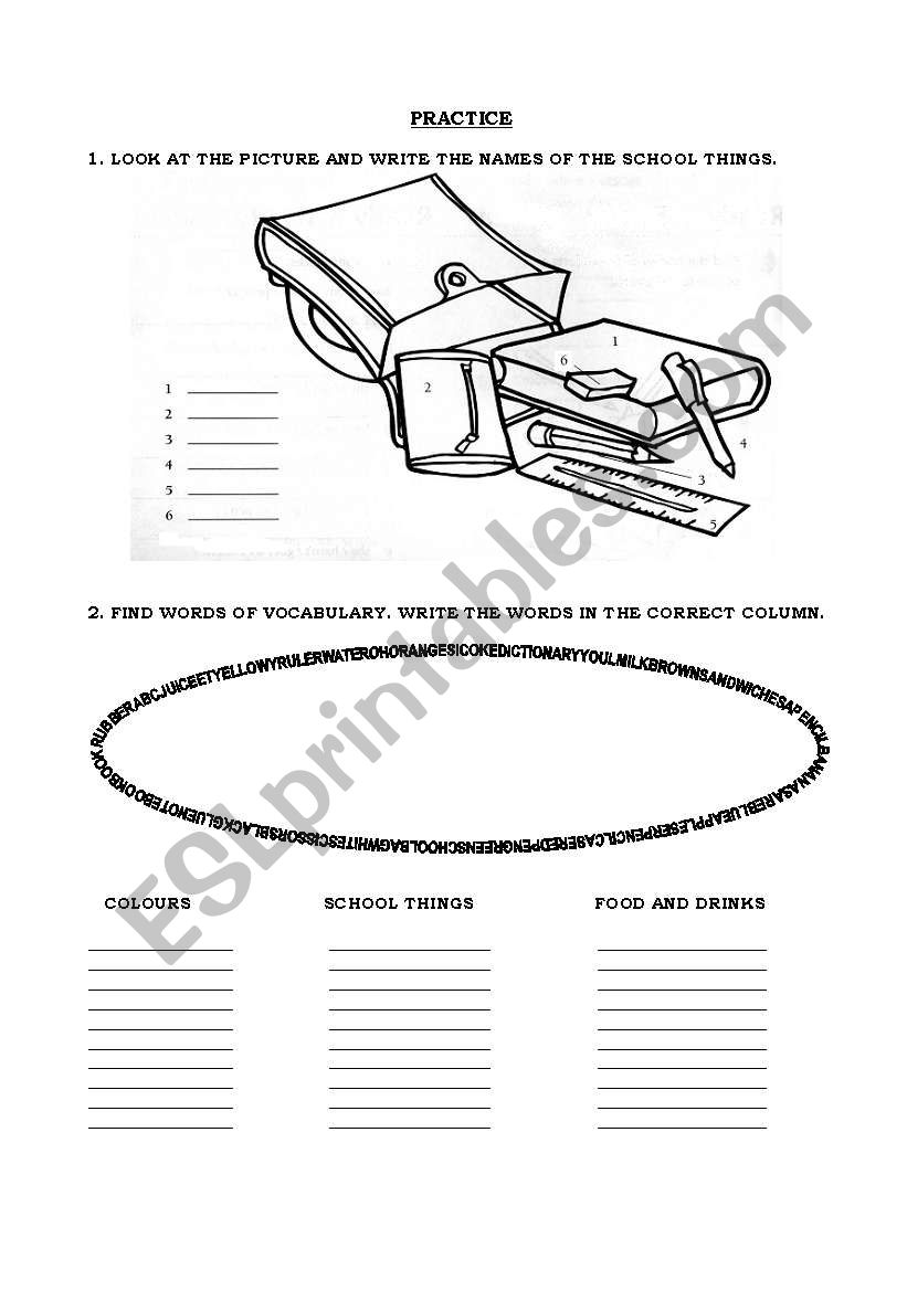 school things worksheet