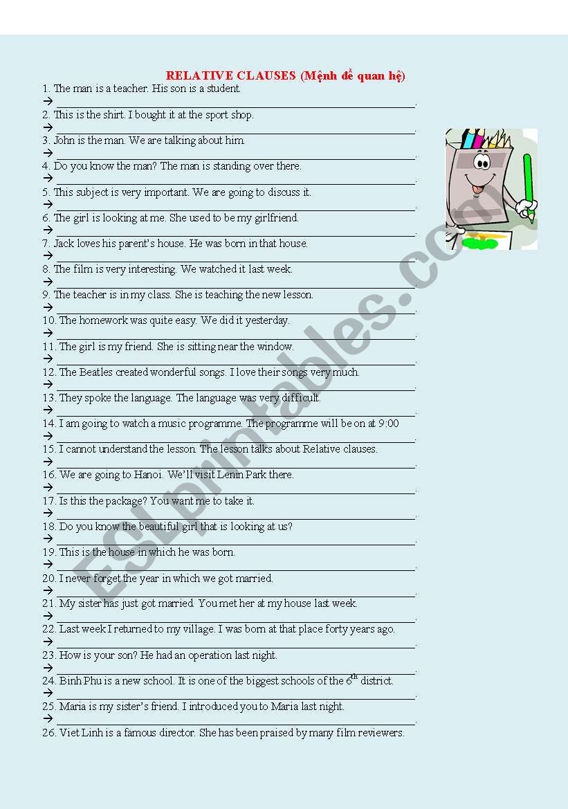 Relative Clauses worksheet