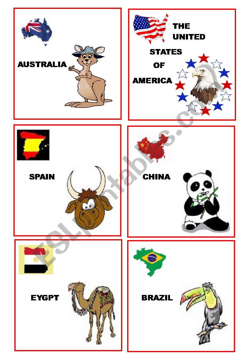 COUNTRY CARDS 1st SET worksheet