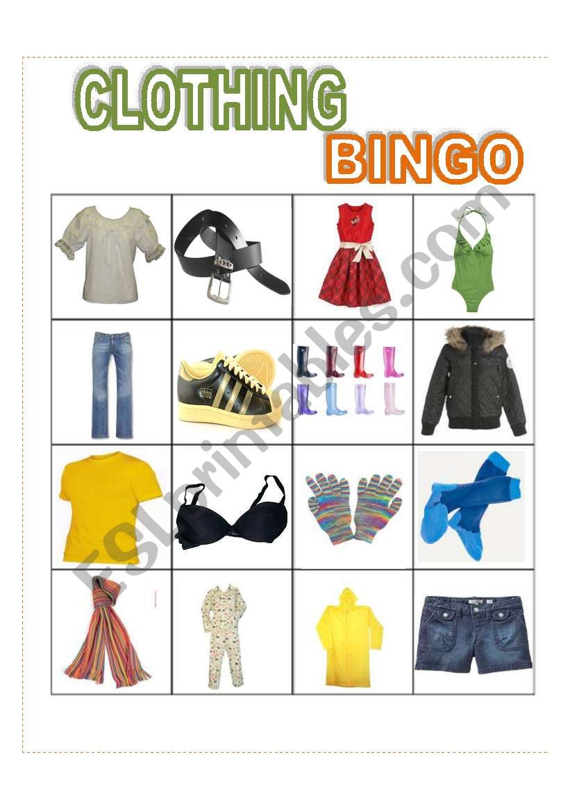 Clothing Bingo option2 worksheet