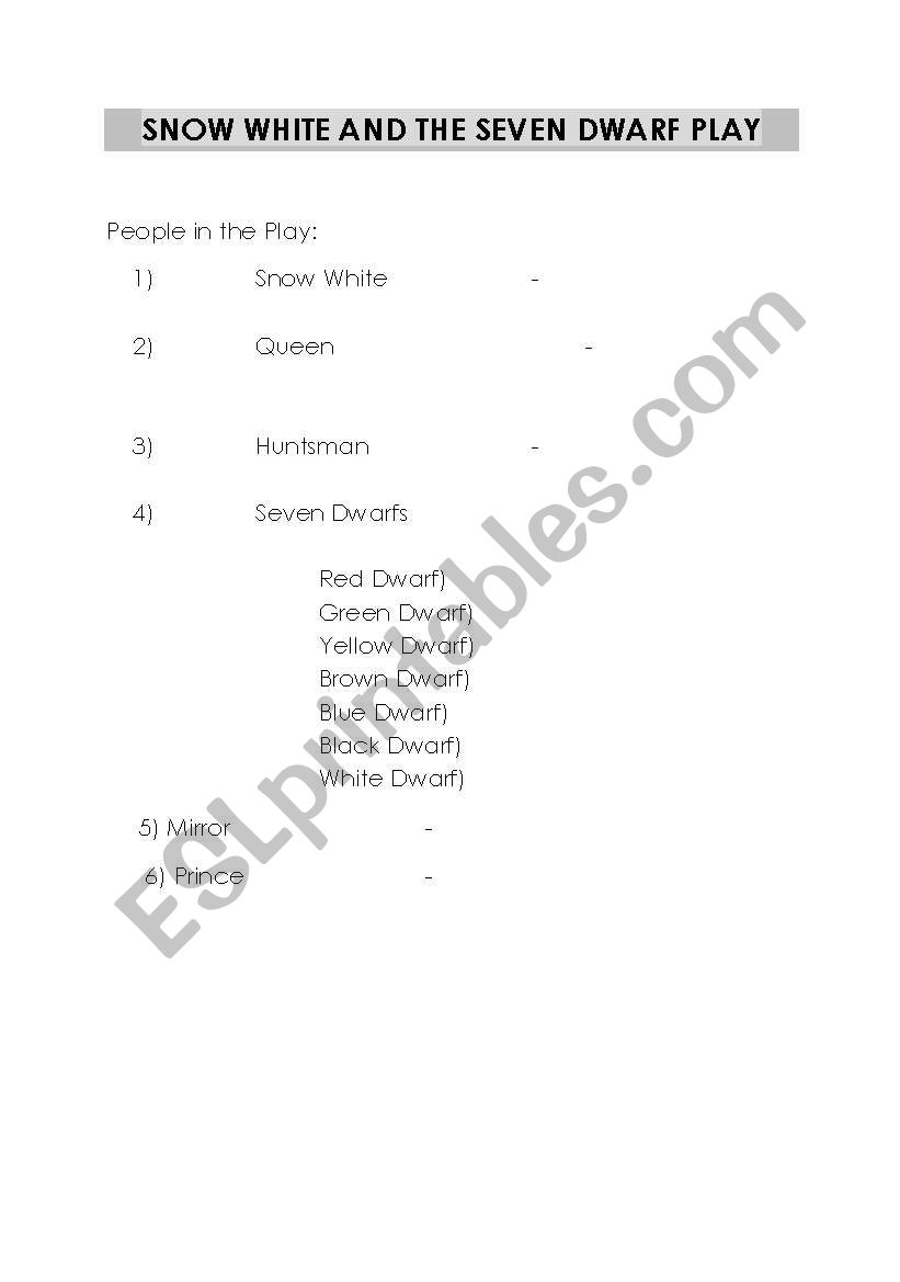 Snow white and the Seven Dwarfs - A Script play for Kids