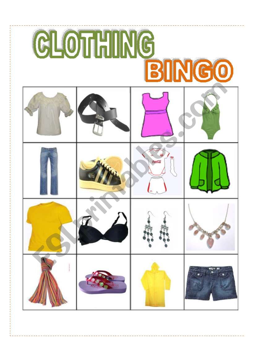Clothing Bingo worksheet