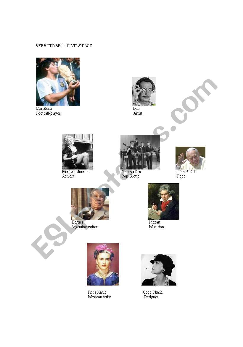 PICTURES OF FAMOUS PEOPLE - SIMPLE PAST TO BE