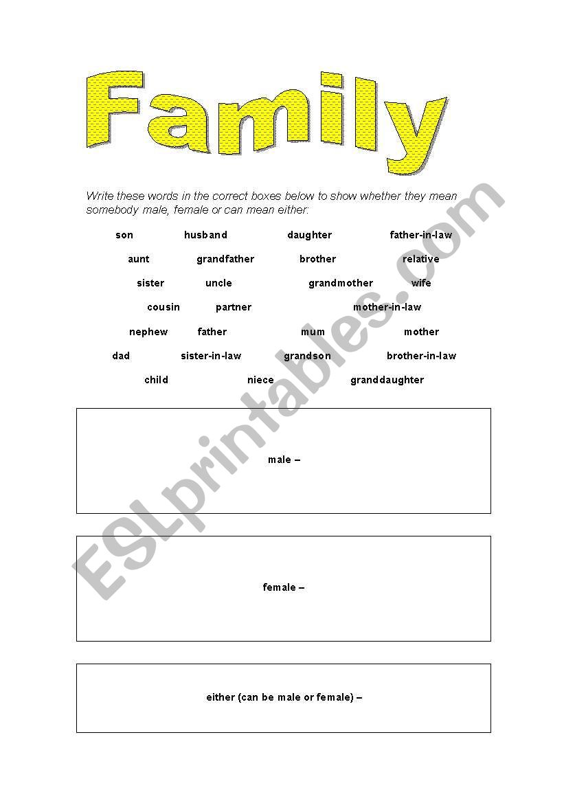Family Vocabulary worksheet
