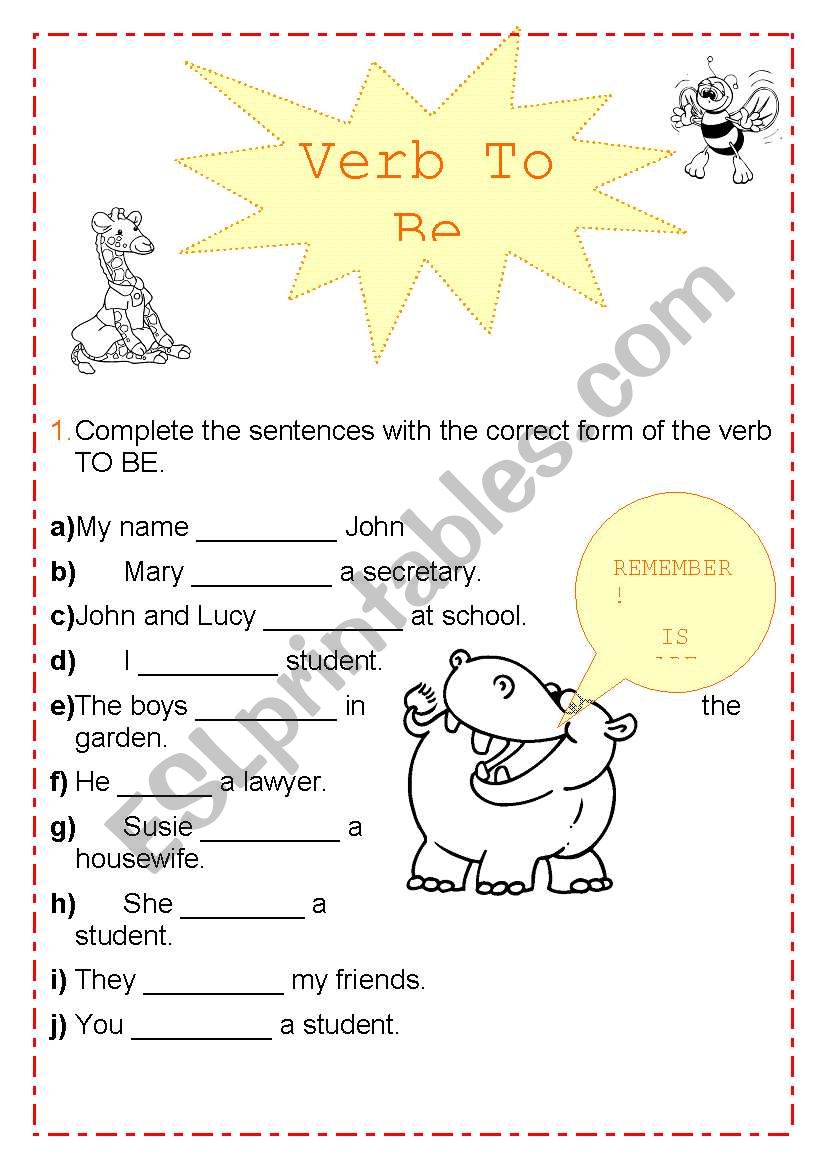 Exercise VERB TO BE worksheet