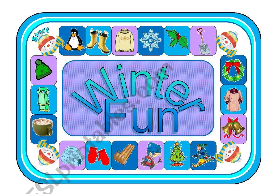 Winter Fun Gameboard (with Clip Art, Greyscale Version Included)(Part 3 of a Set of 4 Seasons Games)