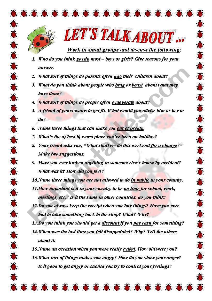Speaking activity worksheet