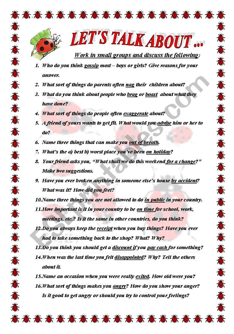 Speaking activity worksheet