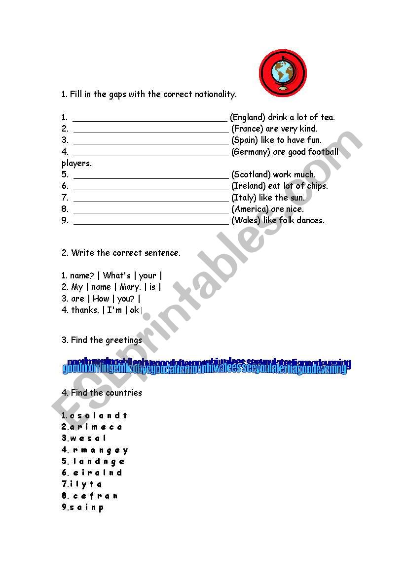 greetings worksheet