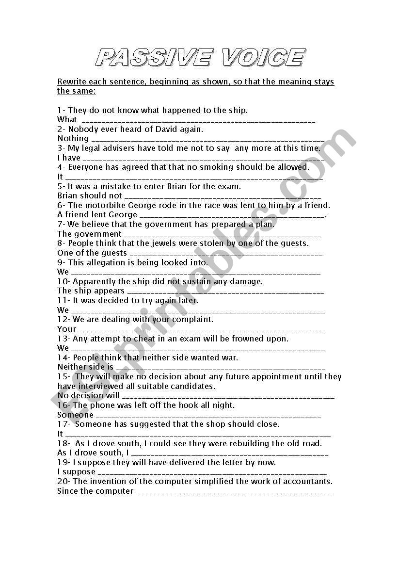 active and passive voice worksheet
