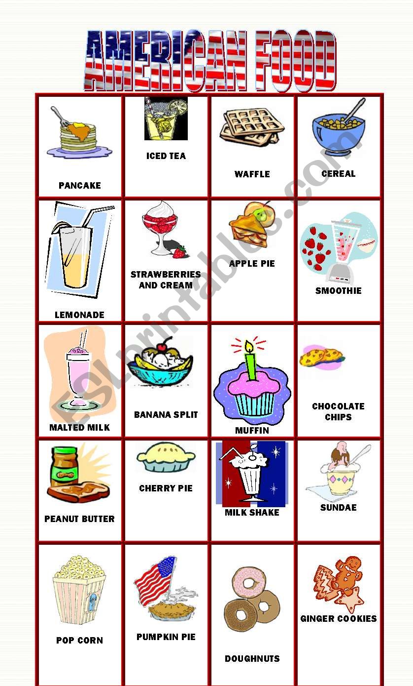 PART 1 ,  20 American Food flashcards, more on sweets