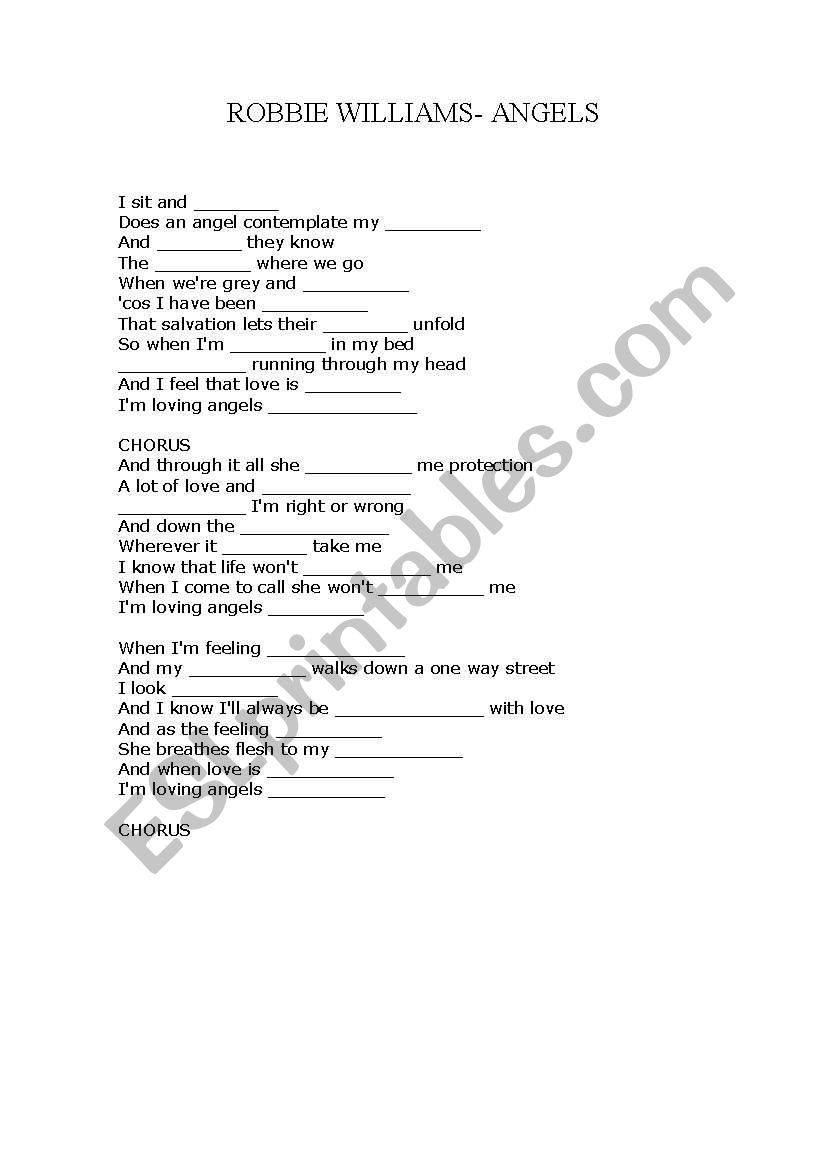 ROBBIE WILLIAMS-Angels worksheet