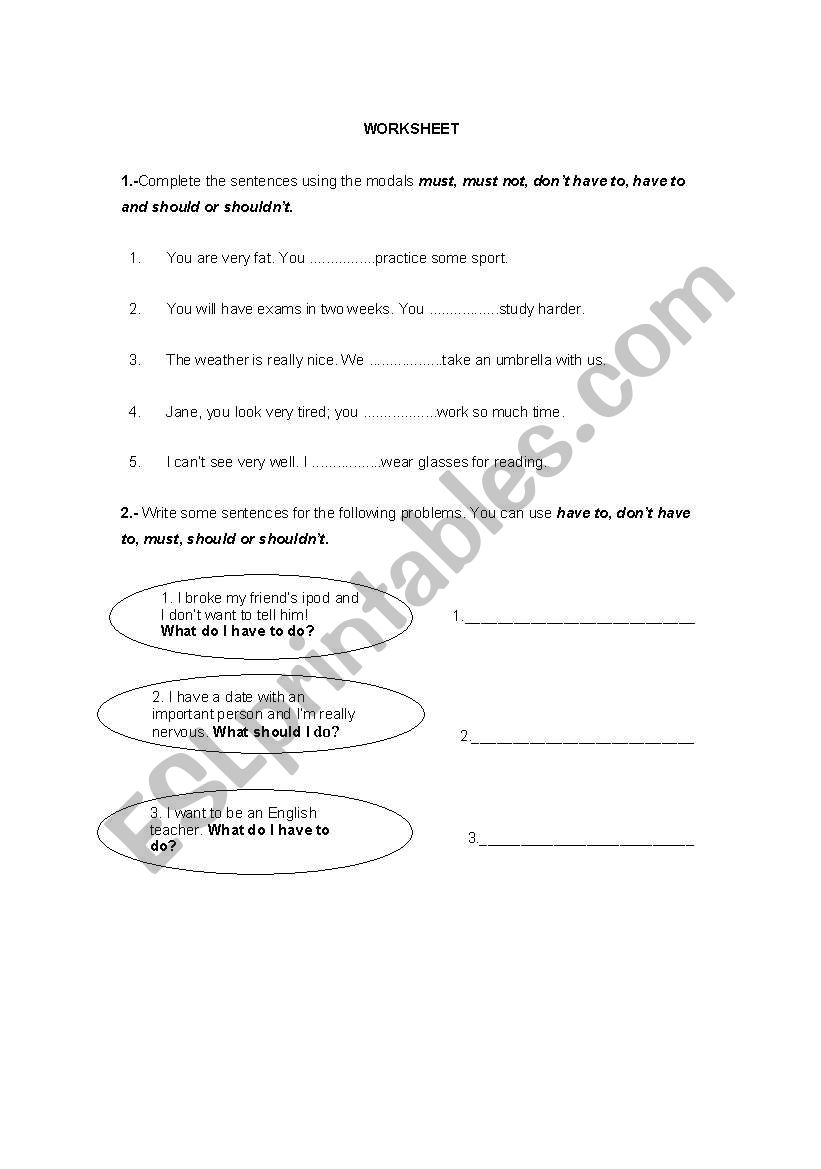 Modals worksheet