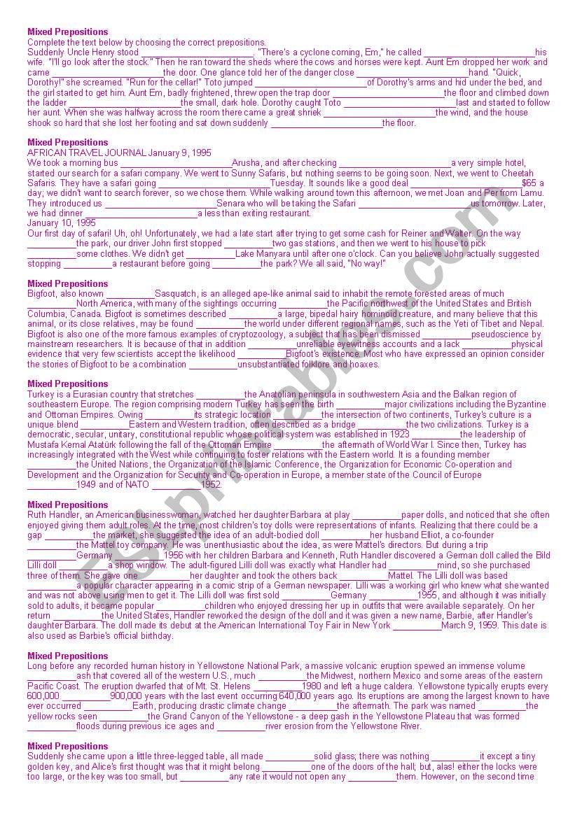 Prepositions exercises  worksheet