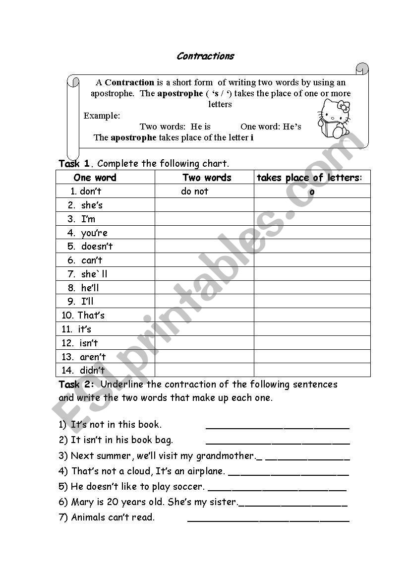 Contractions worksheet