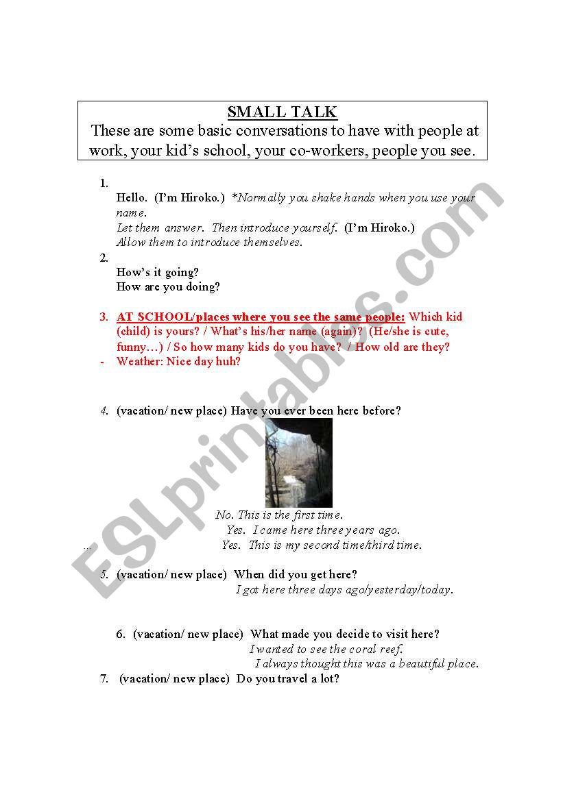 conversation using small talk worksheet