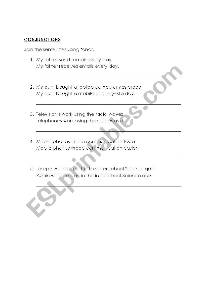 conjunctions worksheet