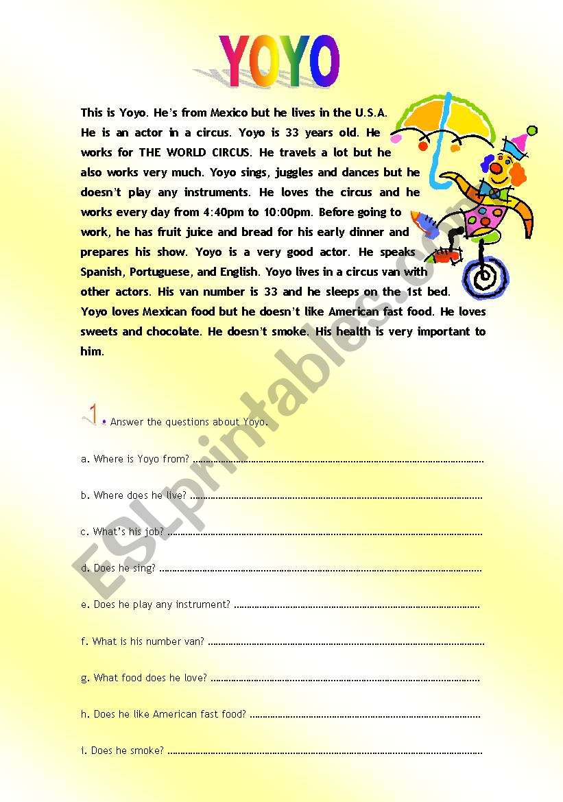 Reading and grammar worksheet 