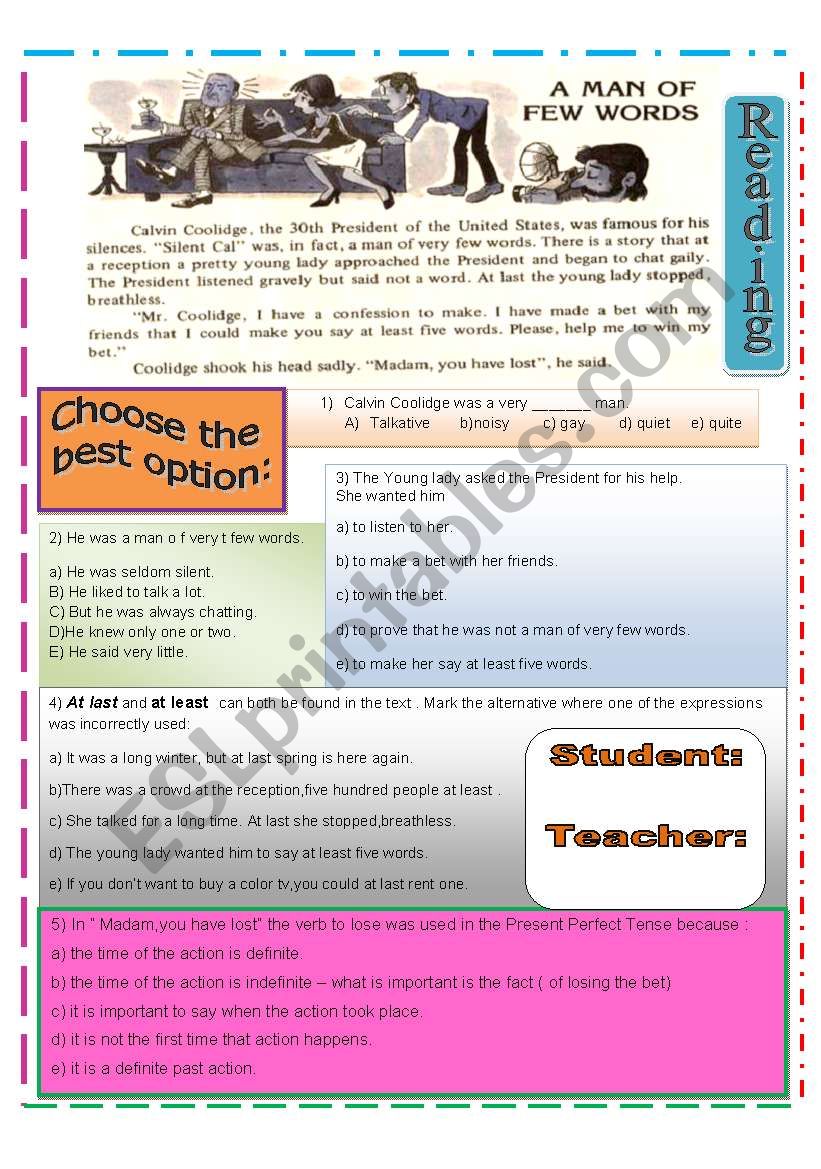 Calvin Coolidge worksheet