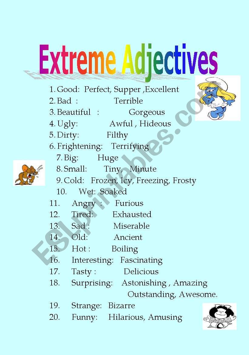 extreme Adjectives worksheet