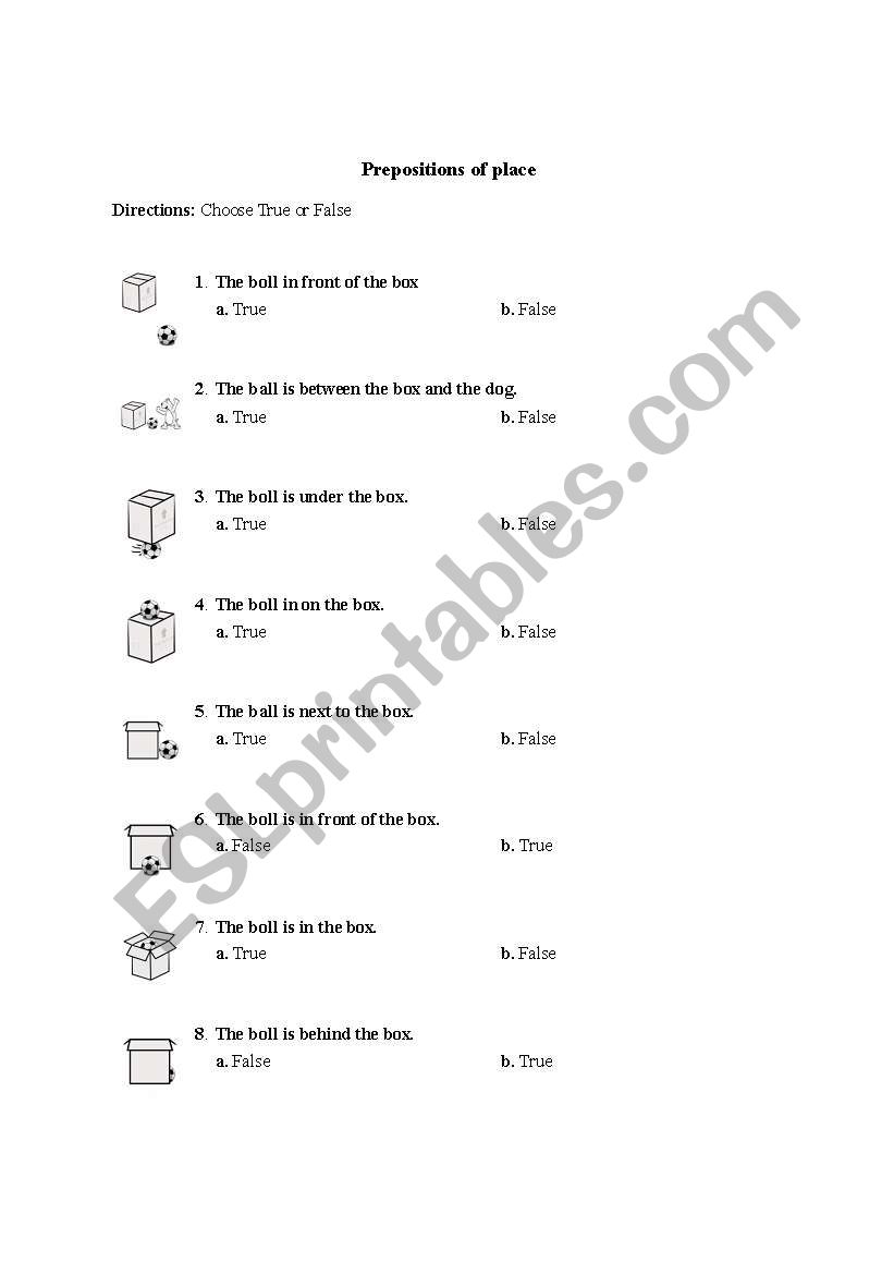 Prepositions of place worksheet