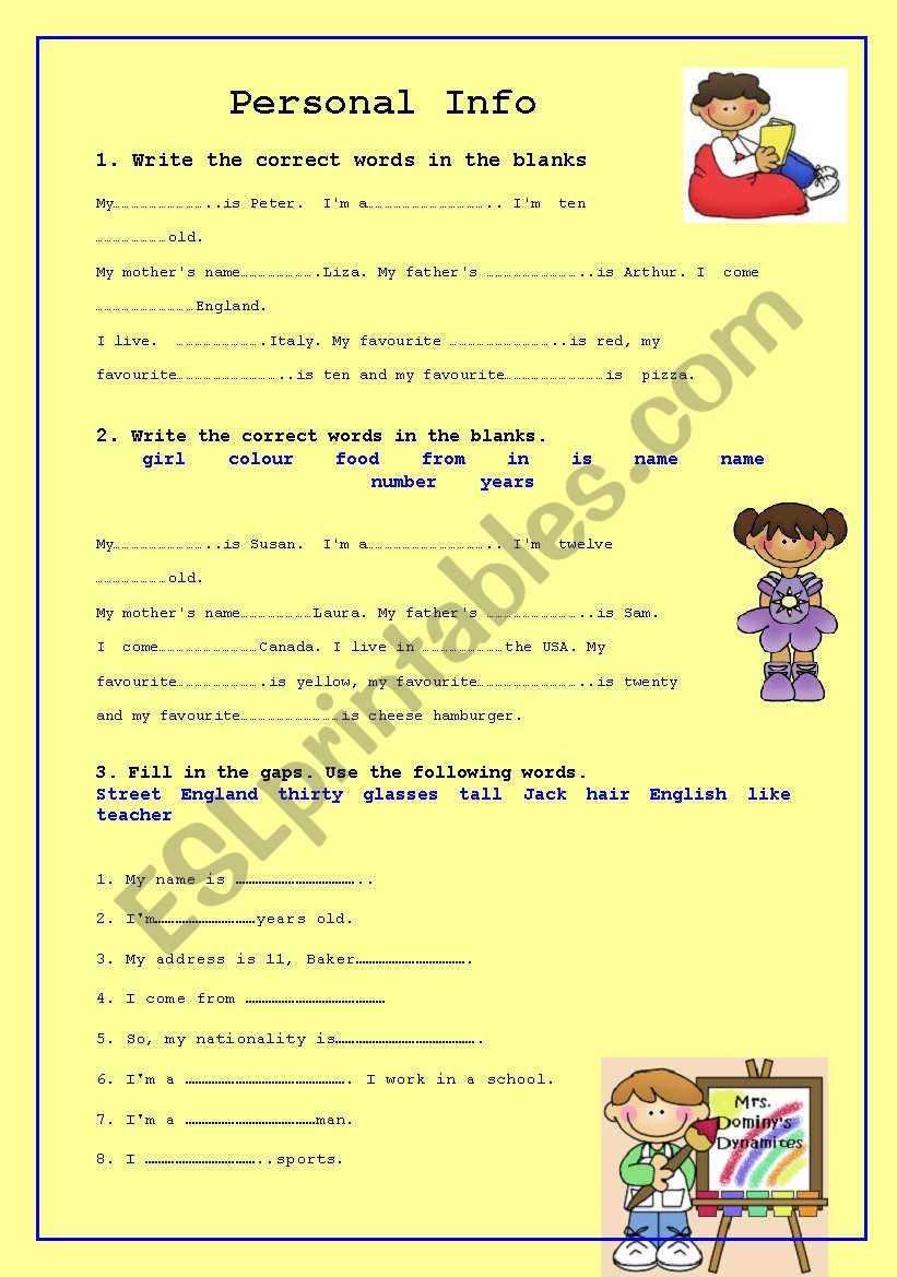 personal info worksheet