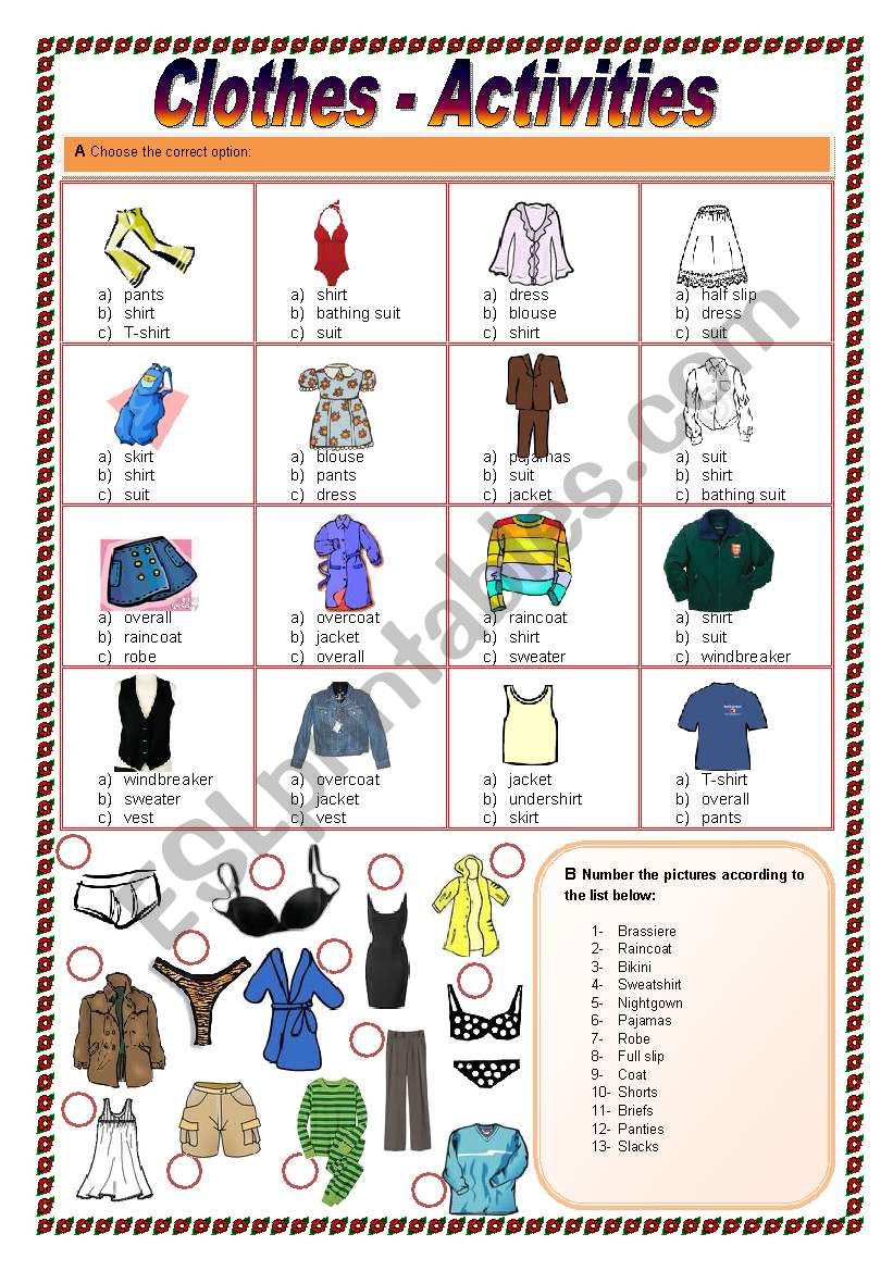 Clothes Activities worksheet