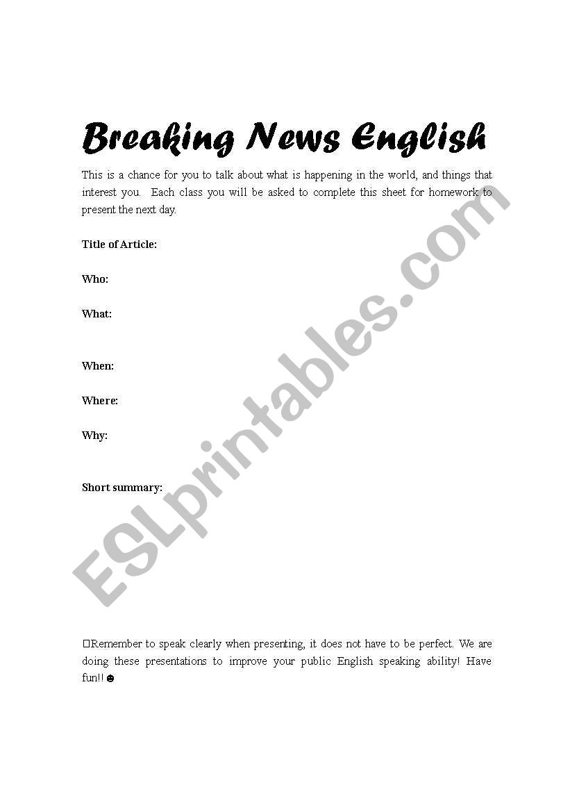 Breaking News English worksheet