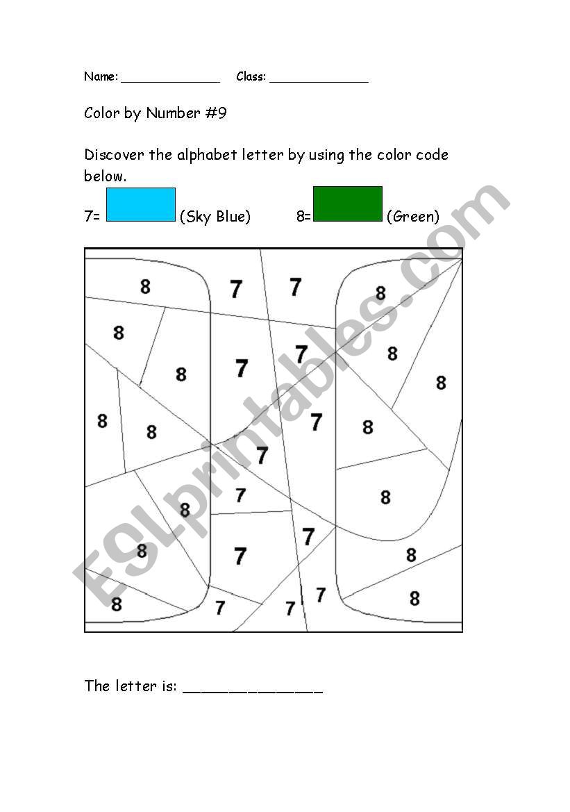 Alphabet Color by Number: I worksheet