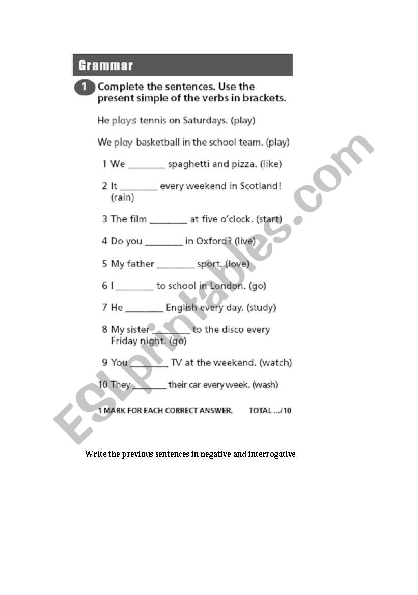 present simple worksheet