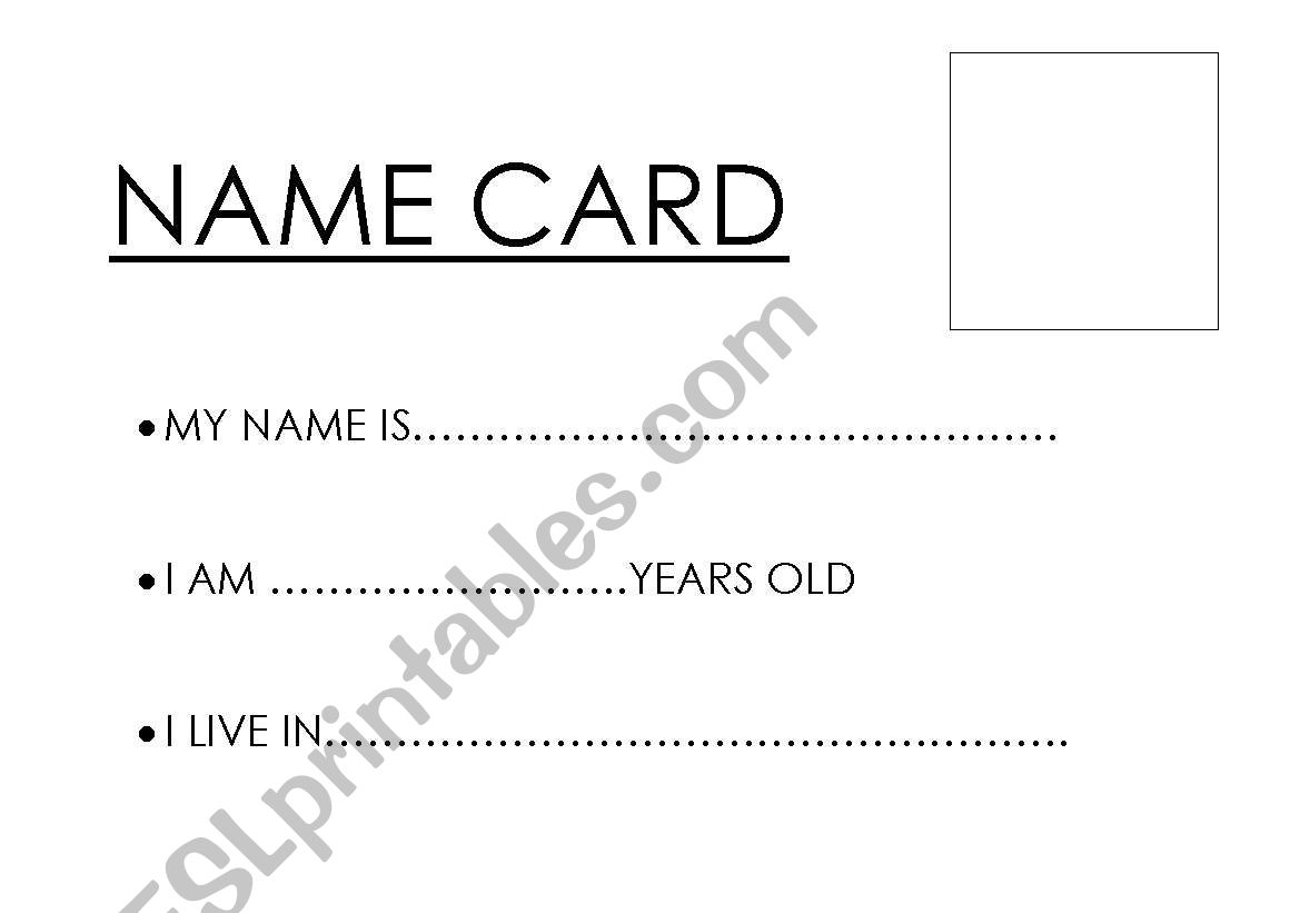Name card worksheet